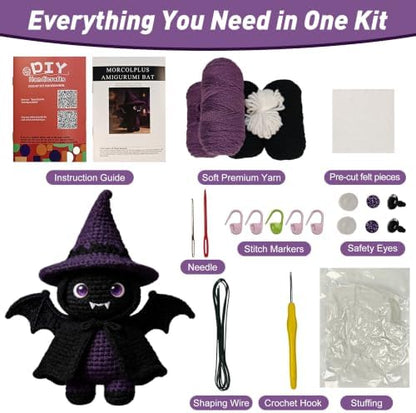 Morcolplus Bat Crochet Kit for Adults, Intermediate Gothic Amigurumi Crochet Kit with Step-by-Step Video Tutorials and All Materials Included, Gothic Room Decor Gift - Image 6