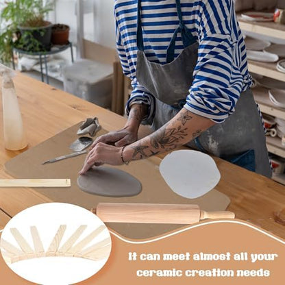 23 Pcs Pottery Tool Kit with Clay Rolling Pin 10 Size Thickness Guides Linen Tablecloth Wooden Pottery Board for Ceramic Clay Making - Image 4