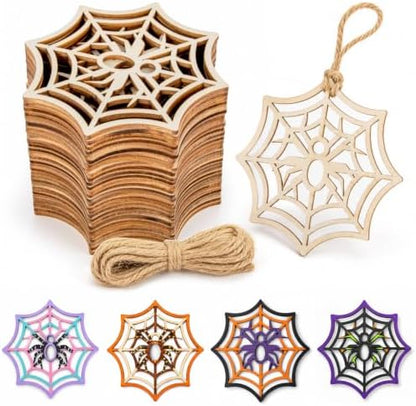 MAQIHAN Wooden Spider Web Craft Kit 30PCS – DIY Halloween Hanging Decor by MaqiIhanCustomOfficial