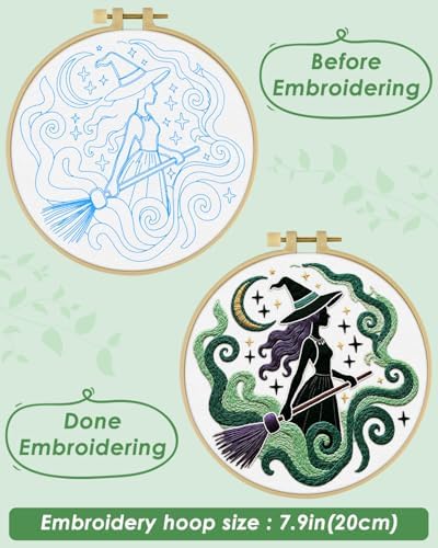 ERKOON Embroidery Kit for Beginners Adult, Cross Stitch Set Include Embroidery Cloth Hoops Threads for Craft Lover Hand Stitch with Embroidery Skill Techniques (Black Witch) - Image 5
