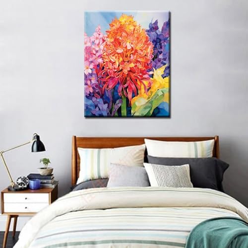 Aihonmin Beautiful Flower Paint by Number for Adult and Kids Beginner,Floral Canvas Oil Painting Kit Digital Painting,Vintage Watercolor Living Room Decoration,(Without Frame - Image 3
