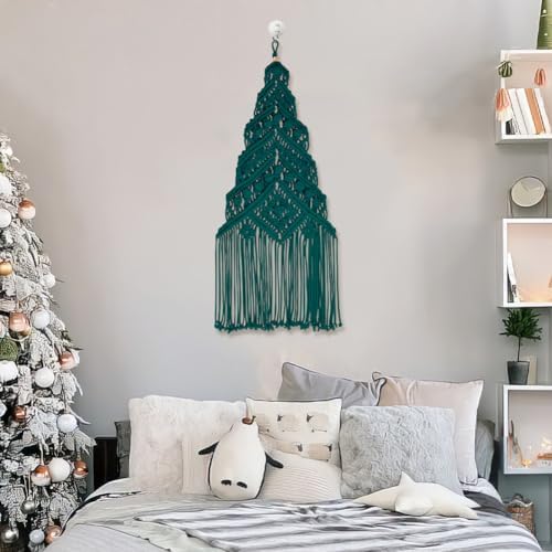ORIGACH DIY Macrame Christmas Tree Large Wall Hanging kit Handmade Macrame Wall Hanging Kit for Beginners Adults with Step by Step Video Tutorial Instruction Dark Green Christmas Ornaments, 40x21inch by ORIGACH