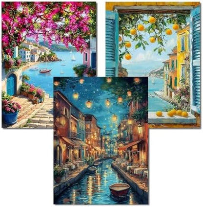 PHANTASYART 3 Pack Landscape Paint by Numbers Kit for Adults 12x16inch by PHANTASYART