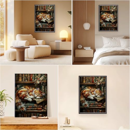 EOBROMD Framed Paint by Numbers Kits for Adults with Wooden Easel, Cat Bookshelf DIY Acrylic Paint by Number on Stretched Canvas, Painting Kits Adults Oil by Numbers for Home Decor 10x14 Inch - Image 7
