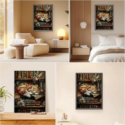EOBROMD Framed Paint by Numbers Kits for Adults with Wooden Easel, Cat Bookshelf DIY Acrylic Paint by Number on Stretched Canvas, Painting Kits Adults Oil by Numbers for Home Decor 10x14 Inch - Image 7