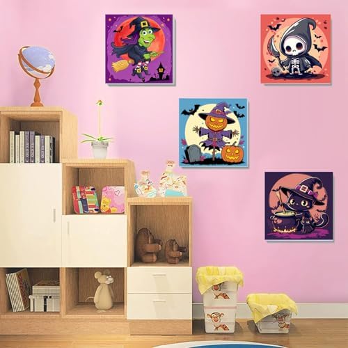 MXCFZX 6 Pack Ghost Paint by Numbers for Kids/Adult, Halloween Painting, Children's Adult Paint by Number, Ages 4-12, DIY Acrylic Oil Painting Set, Suitable for Home Wall Decoration 8 x 8 inch - Image 5