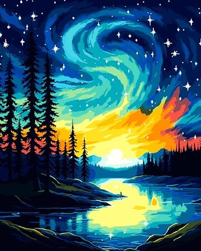 ZTOTZ Paint by Number Kits for Adults Aurora, Starry Night Paint by Numbers Christmas Gift Canvas,Moonight Paint by The Numbers for Adults for Decor by ZTOTZ