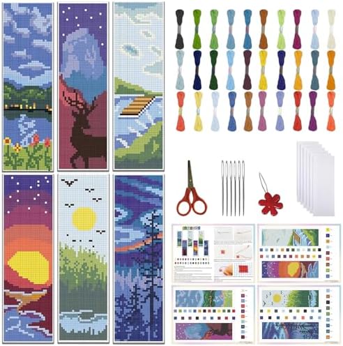 FREEBLOSS 6 Set Cross Stitch Bookmark Kit Scenery Pattern 8''x2.4'' 11CT by FreeandCreativeCraftsArt
