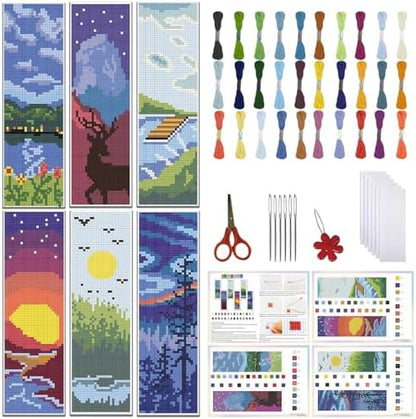 FREEBLOSS 6 Set Cross Stitch Bookmark Kit Scenery Pattern 8''x2.4'' 11CT by FreeandCreativeCraftsArt