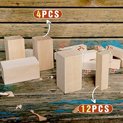 Basswood Carving Blocks, 16PCS Whittling Wood Blocks Kit with 2 Different Sizes, Easy to Use, for Kids and Adults - Image 2