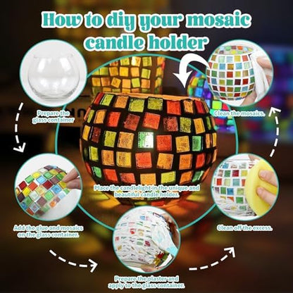 goldentime Glass Mosaic Candle Holder Kit, DIY Stained Glass Kit for Adults Home Decor Fun Arts and Crafts Gifts for Teens Adults Valentine Birthday Mother’s Day Gifts - Image 3