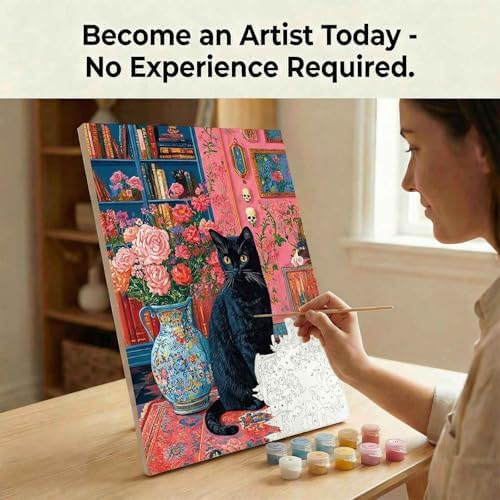 Amphol Paint by Numbers Kit for Adults - Mystic Black Cat Paint by Numbers Kit for Beginners, 16”x20” DIY Oil Painting Kit on Unframed Canvas for Home Wall Decor, Stress Relief with Acrylic Paint Set - Image 4