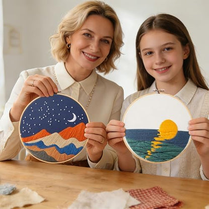 Armindou Hand Embroidery DIY Kits for Beginners Adults, Sea Sunrise Embroidery Set Needlepoint Kits, Stamped Cross Stitch Kits for Beginners Adults, 2 Embroidery Hoops, Fabric(Attached Video Tutorial) - Image 6