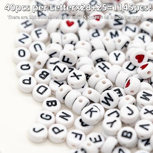 Acrylic Letter Beads Kit for Jewelry Making, 4x7mm Alphabet Beads with Clay Heishi & Seed Beads, Includes Metal Rings for Wine Glass Charms, for Concert Friendship Bracelets (White&Black) - Image 2