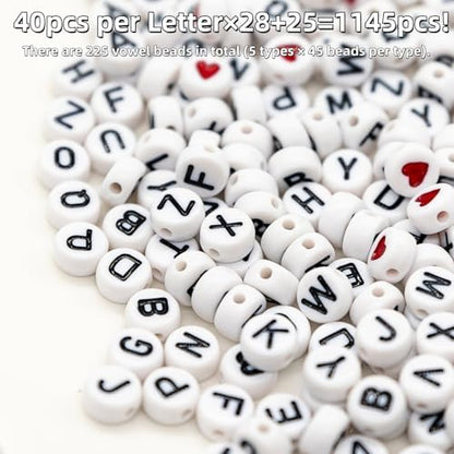 Acrylic Letter Beads Kit for Jewelry Making, 4x7mm Alphabet Beads with Clay Heishi & Seed Beads, Includes Metal Rings for Wine Glass Charms, for Concert Friendship Bracelets (White&Black) - Image 2