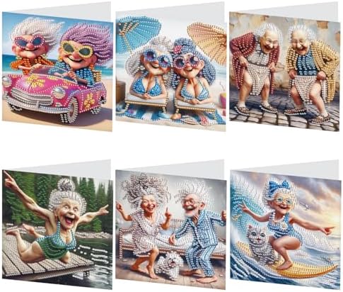 MVVMTOP 6pcs Diamond Painting Greeting Cards for Blessings and Wishes, Grandma DIY Special Shape Crystal Diamond Art Partial, Surface flash Paper Material, DIY Gifts for Christmas Thanksgiving Day by MVVMTOP