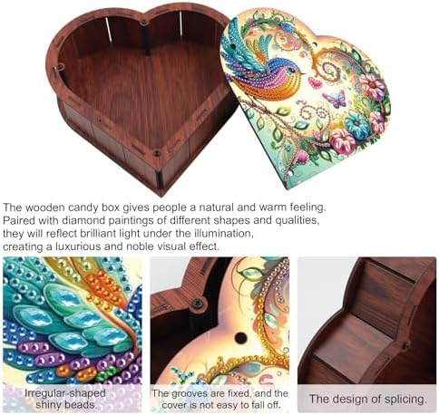 DIY Special Shaped Diamond Painting Storage Box Kit, Heart-Shaped Wooden Diamond Art Organizer with Colorful Bird and Flower Design, Decorative Gift Case for Jewelry, Accessories & Desktop Display - Image 4