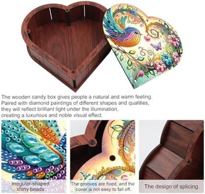 DIY Special Shaped Diamond Painting Storage Box Kit, Heart-Shaped Wooden Diamond Art Organizer with Colorful Bird and Flower Design, Decorative Gift Case for Jewelry, Accessories & Desktop Display - Image 4
