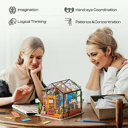 ROBOTIME DIY Miniature House Kit Mini Green House Tiny Dollhouse Wooden Furniture Kit with LED Halloween/Christmas/Birthday Gifts for Adults (Cathy's Greenhouse) - Image 6