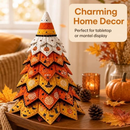 Quilted Christmas Tree Kit – Pre-Cut Fabric & Foam Cone DIY Tabletop Decoration with Tree Topper, No-Sew Holiday Craft Kit for Adults & Kids, Christmas Tree Decorations for Home, Party & Gifts (set2) - Image 4