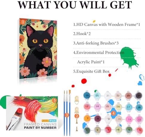 Fountor Framed Paint by Numbers Kit for Adults Beginner 8x12 in, Black Cat - Image 4