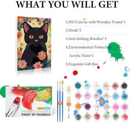 Fountor Framed Paint by Numbers Kit for Adults Beginner 8x12 in, Black Cat - Image 4
