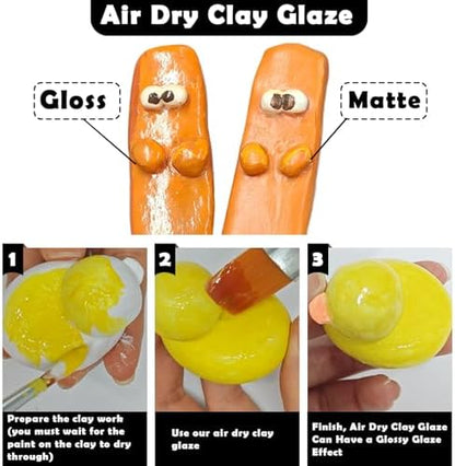 EIGTWEN 100ml Air Dry Clay Glaze and 29pcs Clay Tools Kit, Gloss Varnish - Image 2