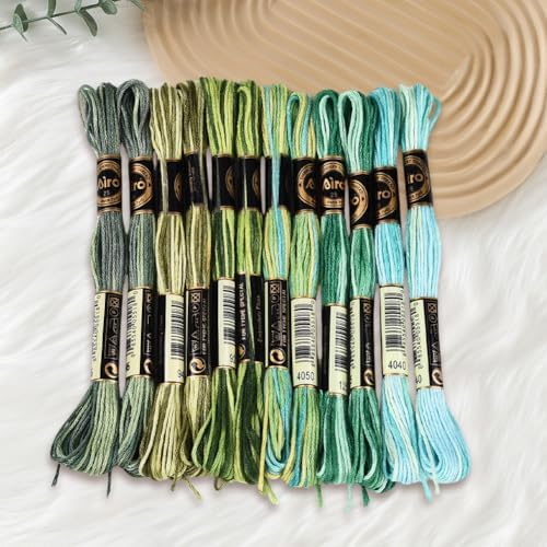 12 Skeins 105 Yards Green Embroidery Thread Variegated Cross Stitch Floss Bulk 6 Ply Polyester Yarn Colorful Friendship Bracelet String for Sewing Making Needlecraft Knitting Stitching DIY - Image 7