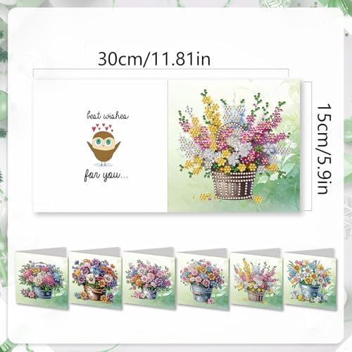 Diamond Art Cards with Envelopes–6PCS DIY Diamond Painting Greeting Cards Kit | Card Making Kit with Bling for Adults & Beginners | Birthday,Holiday & Thank You Cards (Flowers) - Image 4