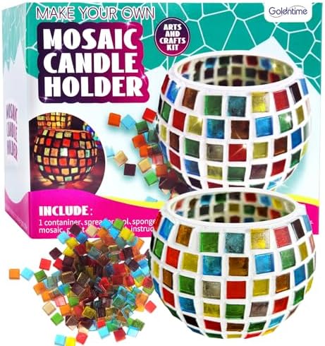 goldentime Glass Mosaic Candle Holder Kit, DIY Stained Glass Kit for Adults Home Decor Fun Arts and Crafts Gifts for Teens Adults Valentine Birthday Mother’s Day Gifts by Goldentime