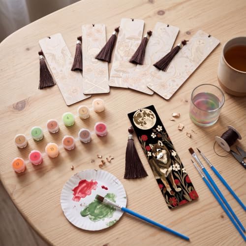 Kosiz 12 Pcs Gothic Skull Paint by Number Kit for Adult Wood Bookmark - Image 2