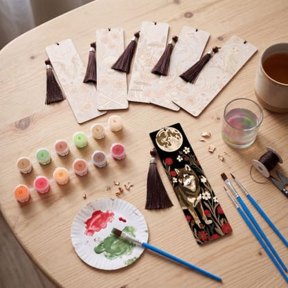 Kosiz 12 Pcs Gothic Skull Paint by Number Kit for Adult Wood Bookmark - Image 2