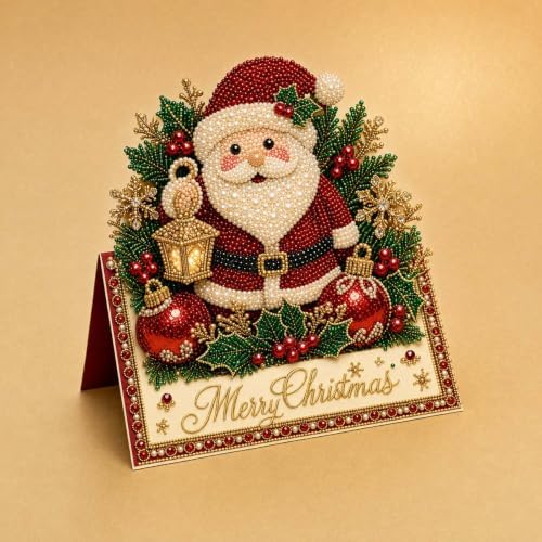 Christmas Diamond Art Greeting Cards Kit for Adults, 6 Pcs DIY Diamond Painting Christmas Cards with Envelopes, 3D Pearl Rhinestone Merry Christmas Card Making Craft, Handmade Holiday Gifts - Image 6