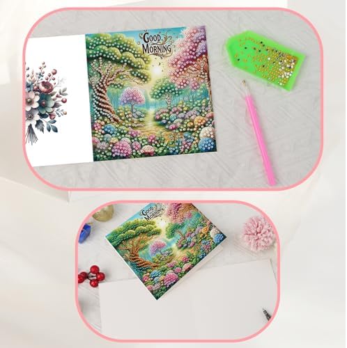 JISHSHAY 6 PCS Flower Diamond Painting Greeting Cards Good Morning Diamond Art Birthday Cards with Envelopes Gem Art Gem Painting Mosaic Kits for Adults for Thanksgiving Anniversary Valentine Festival - Image 6