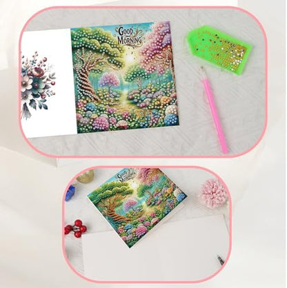JISHSHAY 6 PCS Flower Diamond Painting Greeting Cards Good Morning Diamond Art Birthday Cards with Envelopes Gem Art Gem Painting Mosaic Kits for Adults for Thanksgiving Anniversary Valentine Festival - Image 6