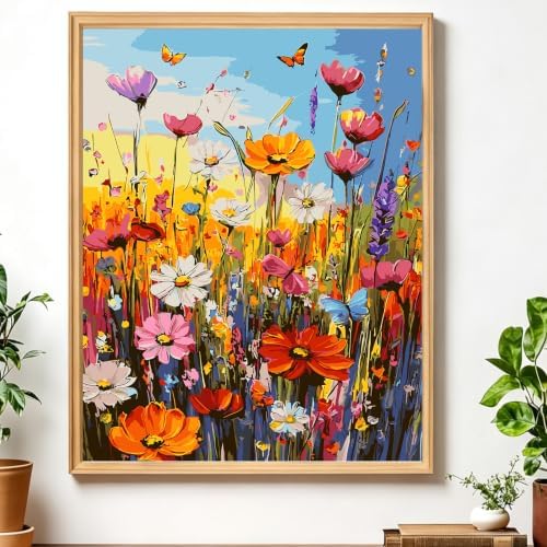 AIRDEA Flowers Paint by Numbers for Adults Beginner,Colorful Flowers Painting by Number Kits on Canvas Frameless,16x20in DIY Acrylic Painting,Home Wall Decor by AIRDEA
