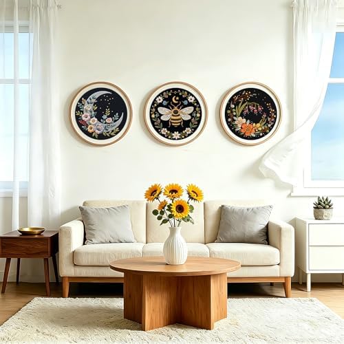 3Pack Embroidery Kits for Beginner Adult, Flower Moon Bee Pattern Hand Kit - Image 5