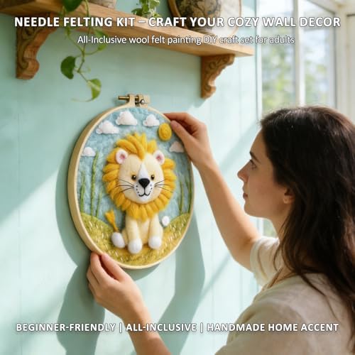 Zovylks Needle Felting Kit for Adults, 7.9 Inch Wool Felt Painting DIY Craft Set for Beginners, Needle Felt Starter Kit with Picture Frame, Foam Pad, Finger Cot (Lion) - Image 4