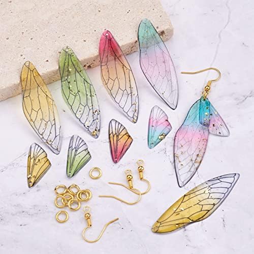 FASHEWELRY 16Pcs Resin Wing Charms Butterfly Wings Earring Charms Colorful Dragonfly Wings Pendants with 90Pcs Jump Rings Earrings Hooks for DIY Earring Jewelry Making - Image 4