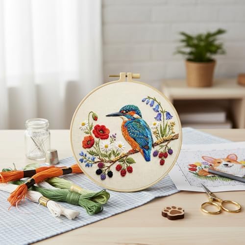 FRANDEK DIY Berry Bird Stamped Embroidery Kit with Hoop for Adults - Image 4