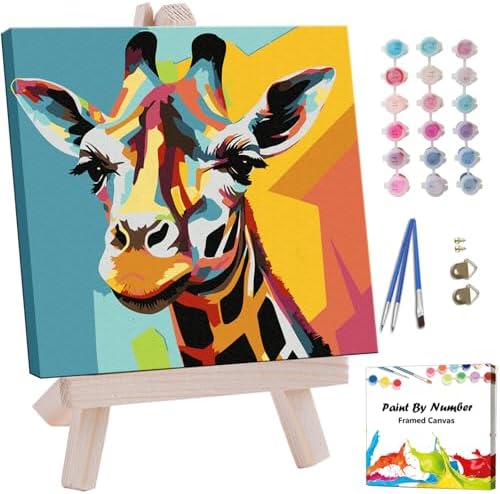 Artunion Framed Paint by Numbers Kit for Adults Beginners & Kids Ages 8-12,Colorful Giraffe Paint by Number with Frame, Acrylic Paint by Numbers Kit on Canvas 10 * 10 Inch Without Easel by ArtunionDriect