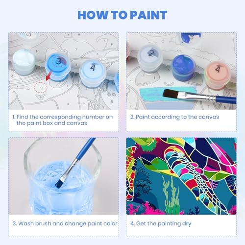 MXJSUA Sea​Turtle Framed Paint by Numbers Kit for Adults Beginner with Wooden Easel, Adults' Paint-by-Numbers on Canvas, Easy DIY Acrylic Number Painting for Home Decor Gifts, 10x10 inch - Image 5
