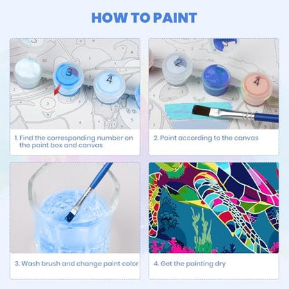 MXJSUA Sea​Turtle Framed Paint by Numbers Kit for Adults Beginner with Wooden Easel, Adults' Paint-by-Numbers on Canvas, Easy DIY Acrylic Number Painting for Home Decor Gifts, 10x10 inch - Image 5