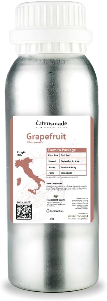 Nature Packaged Grapefruit Essential Oil - Direct from Citrusmade in Sicily- Pure Essential Oil for Diffusers and Aromatherapy | 100% Pure Therapeutic Grade (2LBS)
