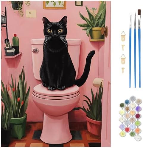 MAXBYE Cat Paint by Numbers Kit for Adults, Kids' Paint By Number, Black Cat Paint by Numbers Kits for Beginner, DIY Easy Acrylic Color by Number on Canvas for Home Wall Decor Gift 12X16 Inch by MAXBYE