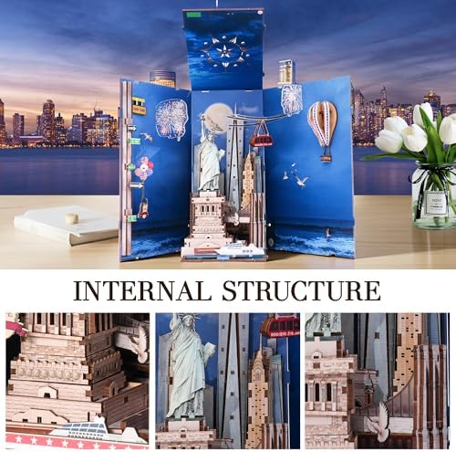 Book Nook Kit for Bookshelf — Arcane Spire Magical Castle 3D Wooden Puzzle, DIY Miniature Dollhouse with LED Lights, Fantasy Book Shelf Insert Decor (Liberty's Legacy) - Image 2
