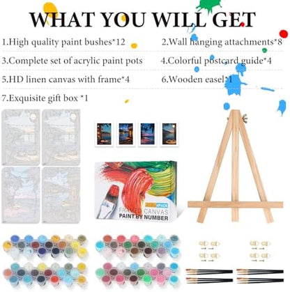 4 Pack Framed Paint by Numbers Kit for Adults Coffee with Wooden Easel - Image 4