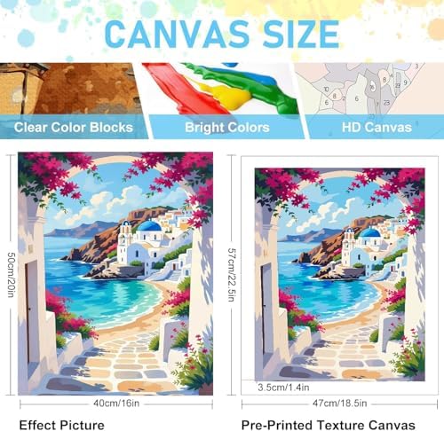 Mrnsiet Paint by Number for Adults Beginners, Easy Seaside Town Paint by Numbers Kits on Canvas, DIY Coastal City Oil Painting Kits Adults' Paint-by-Number Kits for Home Wall Decor 16x20 Inch - Image 3