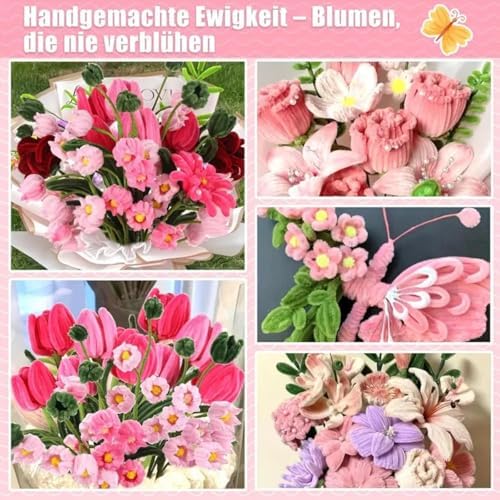 AHAMETON 620Pcs Pastel Pink Pipe Cleaners Flower Kit,Chenille Stems Craft - Image 4