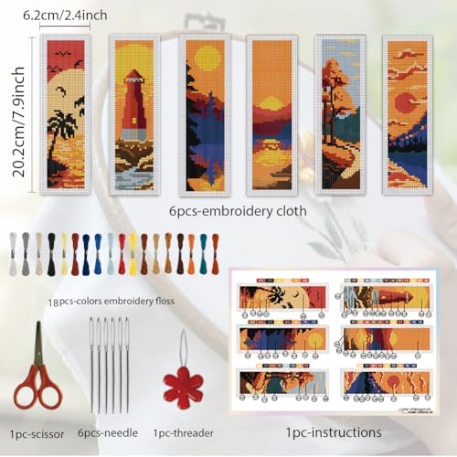 ORIGACH 6 Set Sunset Landscape Cross Stitch Bookmark Kit for Beginner - Image 2